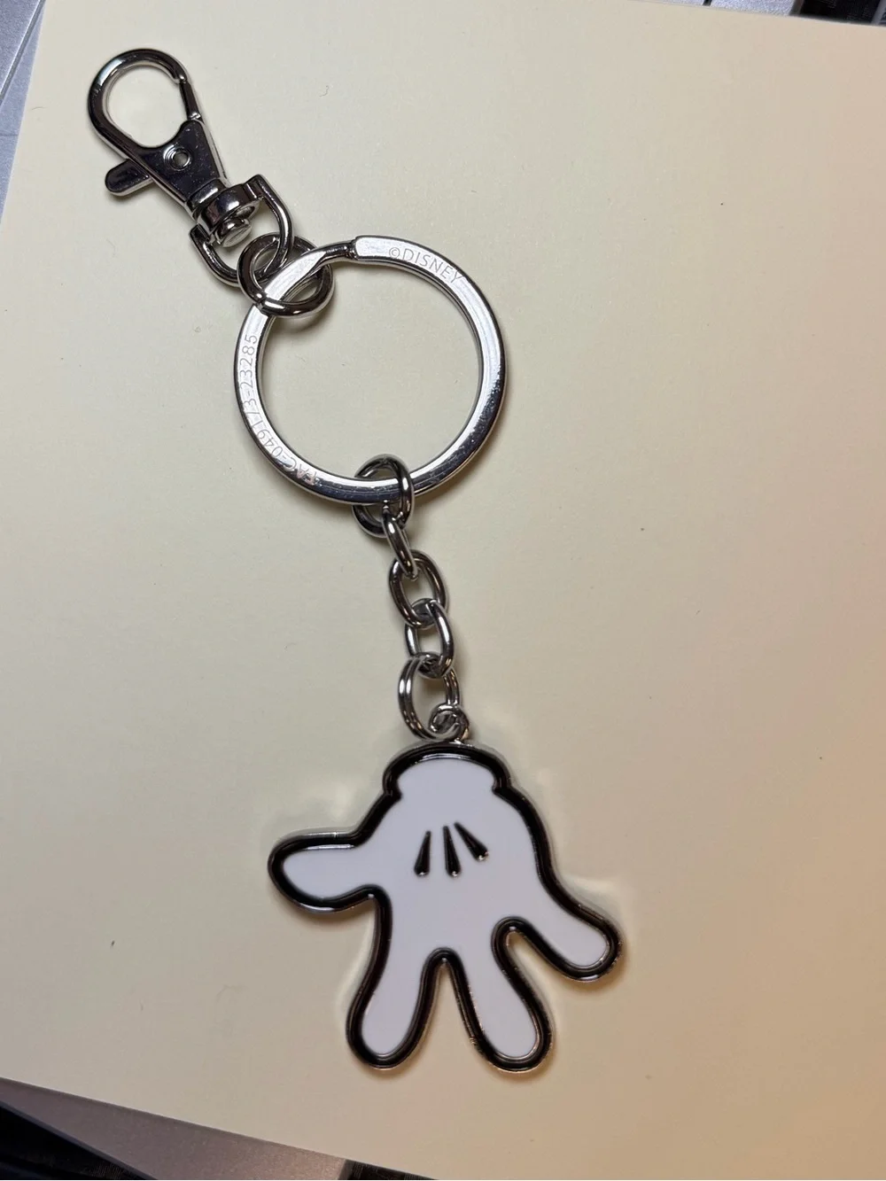 Disney Mickey White Hand Charm Keychain with Metal Ring and Lobster Clasp